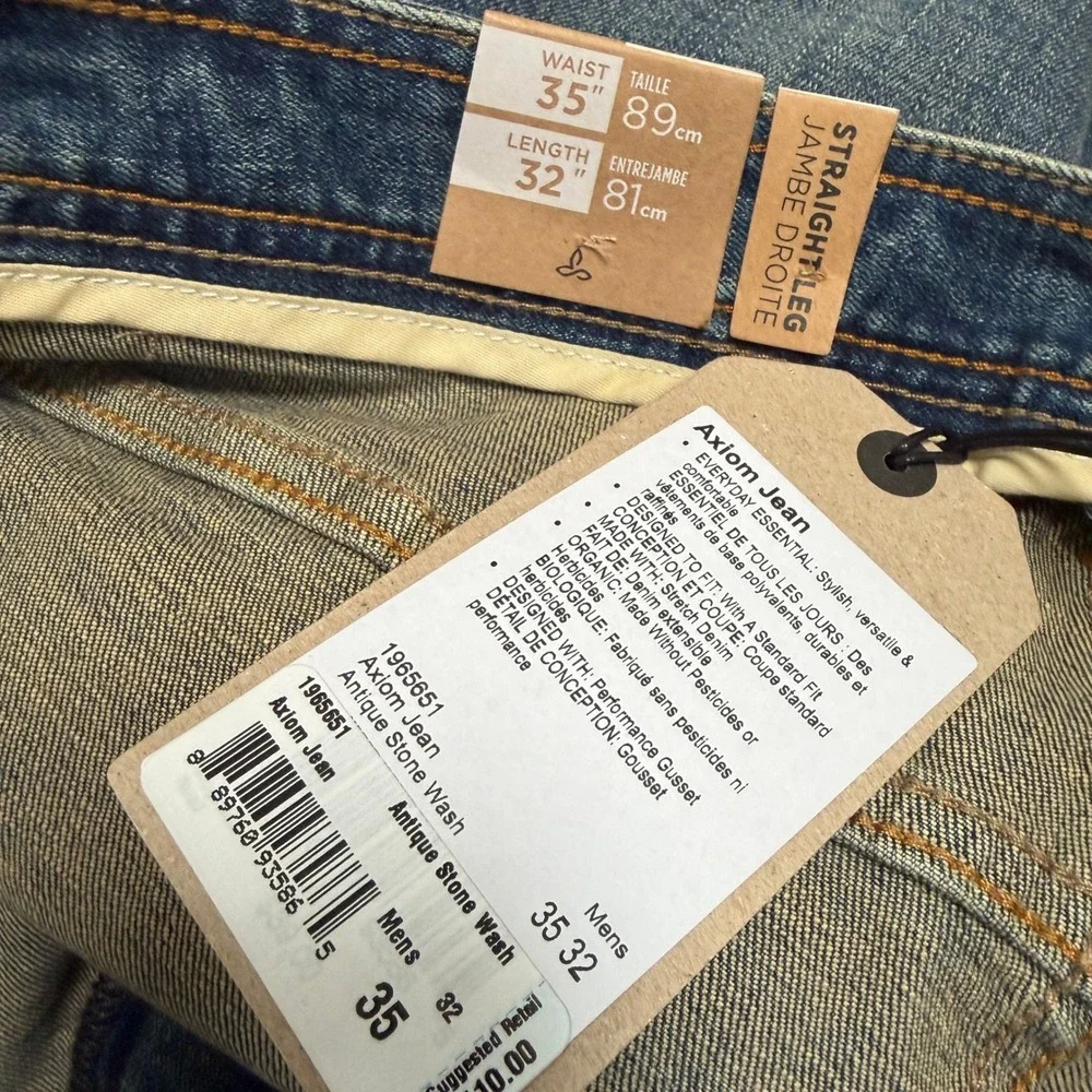 NEW prAna Axiom Straight-Leg Jeans Antique Stone Wash Blue Size 35 x 32